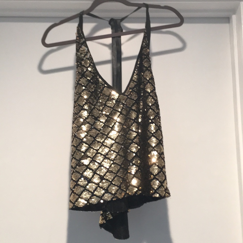 gold and black sequined halter